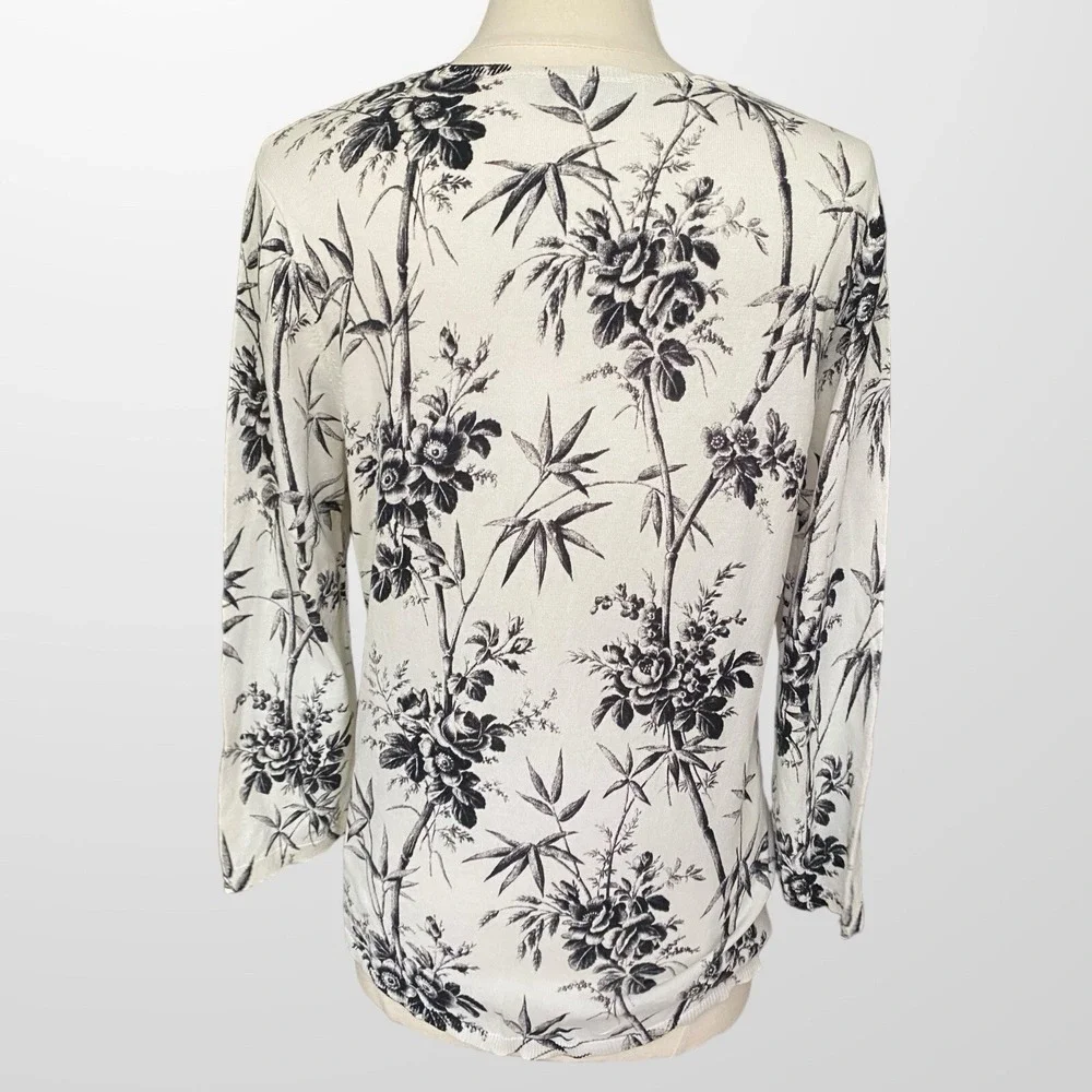 LOFT‎ XL Crew Neck Pullover Sweater Tunic Top Lightweight Cream Black Floral